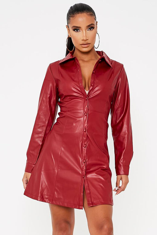 Red Faux Leather Shirt Dress | Dresses ...